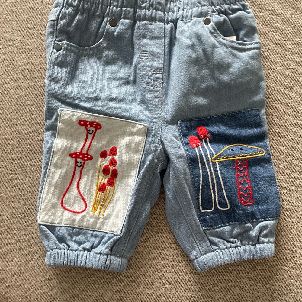 Stella McCartney Blue and Red Distressed Jeans with Embroidery